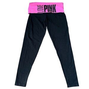 Victoria's Secret VS Foldover Yoga Pants Solid Love Pink M Leggings Y2K McBling